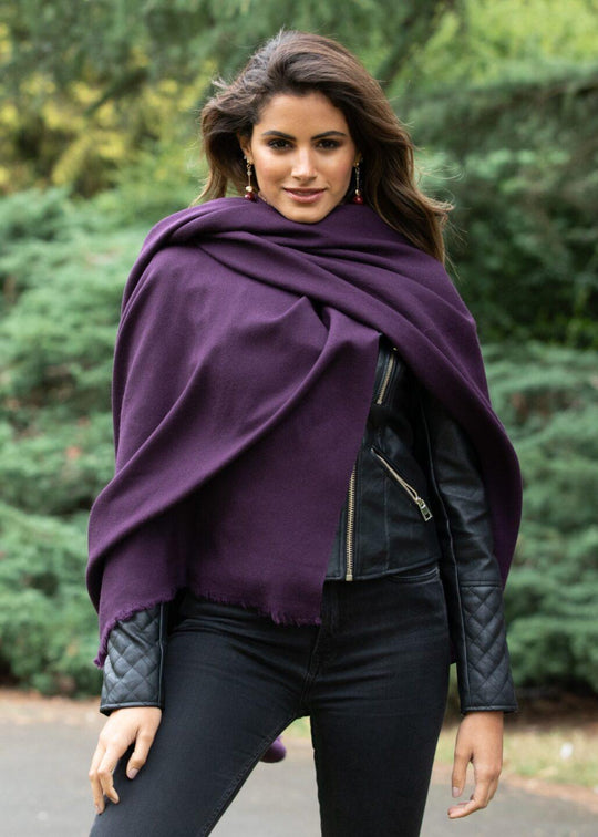 Purple Pashmina Shawl – Oversized Merino Wool Blanket Scarf