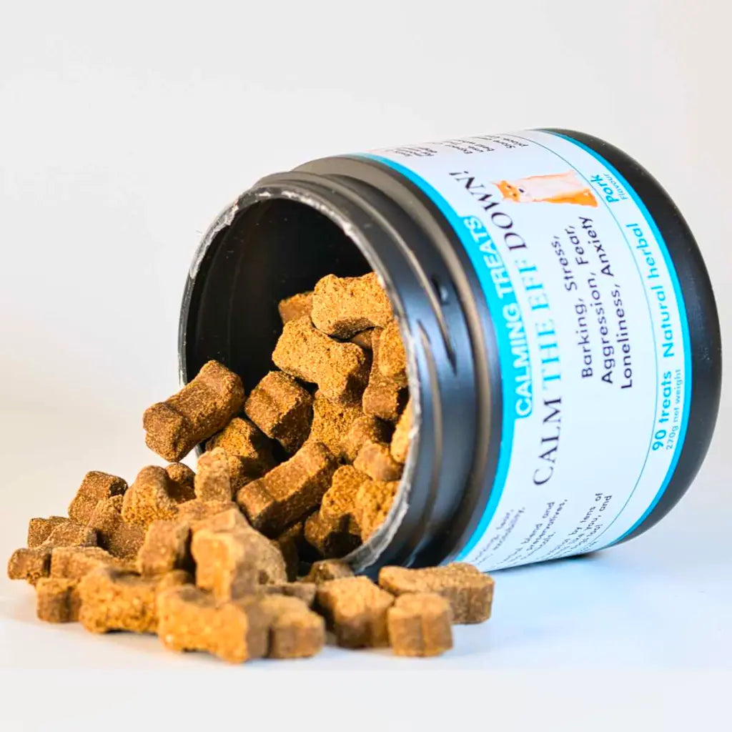 supplements for dogs - Calming dog treats and supplements for barking, stress, anxiety (natural herbal). Calm your dog down with natural herbal ingredients! No GMOs, chemicals, wheat, corn, soy.