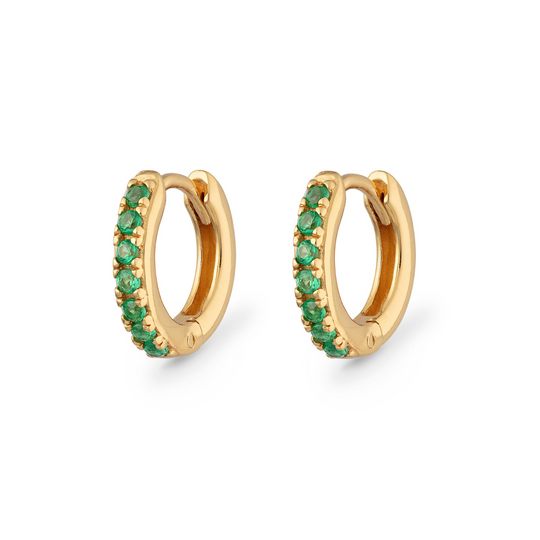 Huggie Earrings with Green Stones