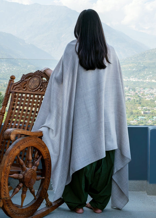 Grey Shawl Scarf - Handwoven Wool Blanket Scarf