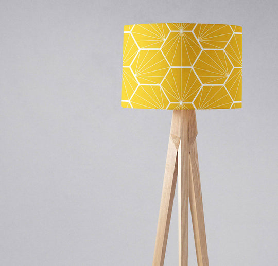 Yellow Lampshade with a White Hexagon Design, Ceiling, Table Lamp Shade