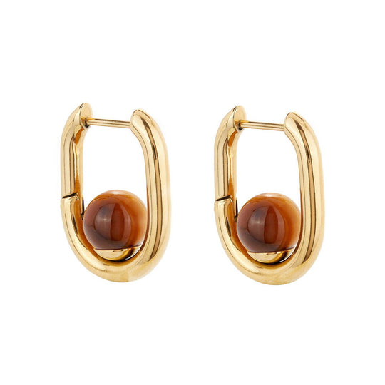 Tiger's Eye Gold Hoops