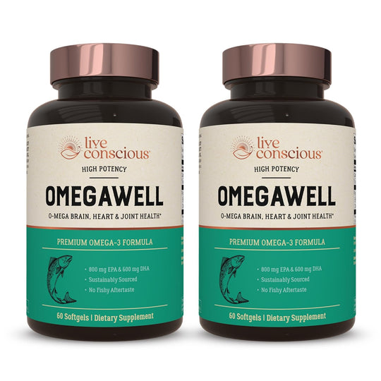 Live Conscious OmegaWell Fish Oil | 800 mg EPA / 600 mg DHA | Enteric-Coated, Burpless, Sustainably Sourced | 120-Count (2-Pack)