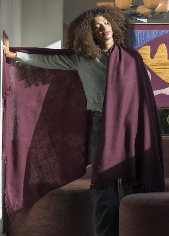 Burgundy  Merino Wool Shawl – Oversized Scarf