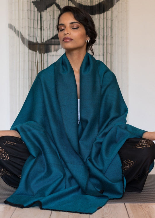Teal Blue Wool Shawl - Merino Oversized Scarf