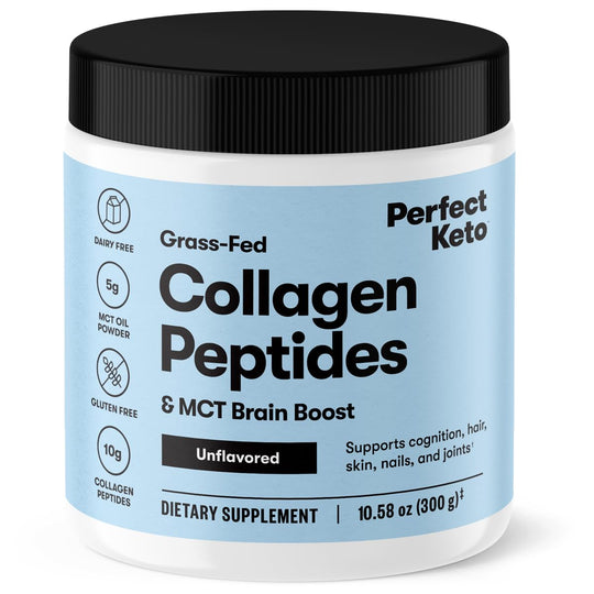 Perfect Keto Collagen Peptides Powder with MCT Oil – Grass-Fed Type I & III, Gluten Free, Low Carb, Keto Coffee Creamer