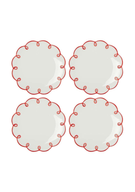 Rosy Red Scalloped Side Plates - Set of 4