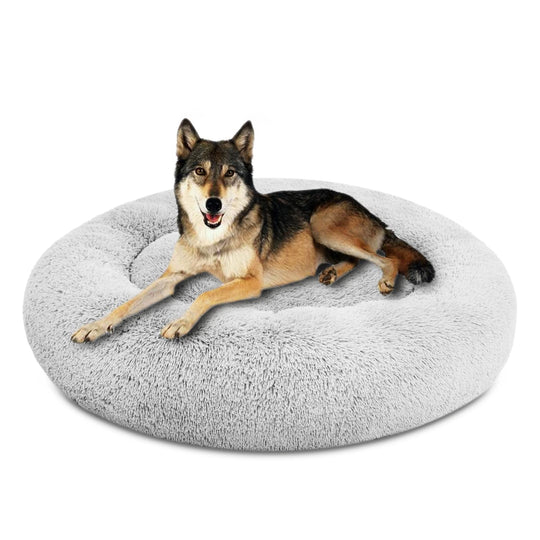 SAVFOX Plush Calming Donut Dog Bed – Washable Faux Fur Bed for Small to XXL Dogs & Cats
