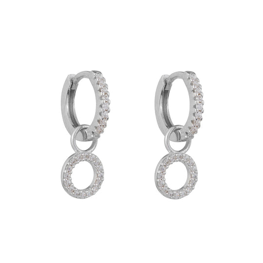 Circle Drop Hoop Earrings: Silver