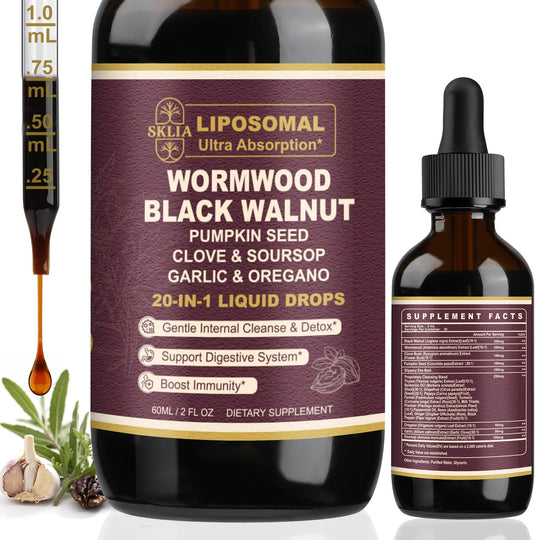 SKLIA 20-in-1 Liposomal Wormwood Cleanse Drops – Rapid Gut Cleanse & Digestive Support