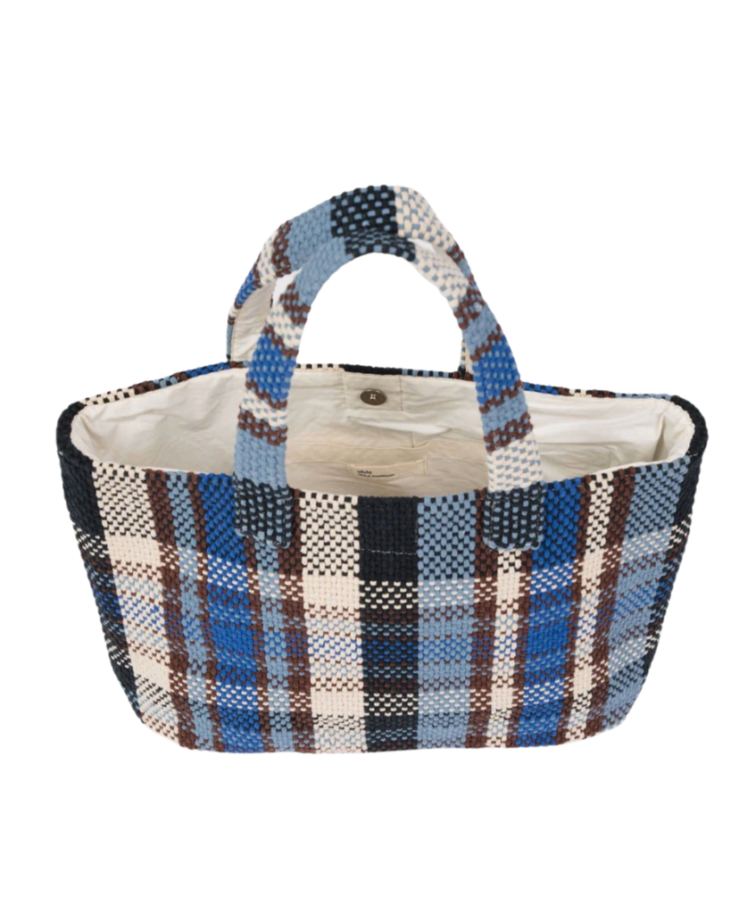 large navy check shopper bag - vegan bags uk - classy tote in navy check - vegan gifts for her