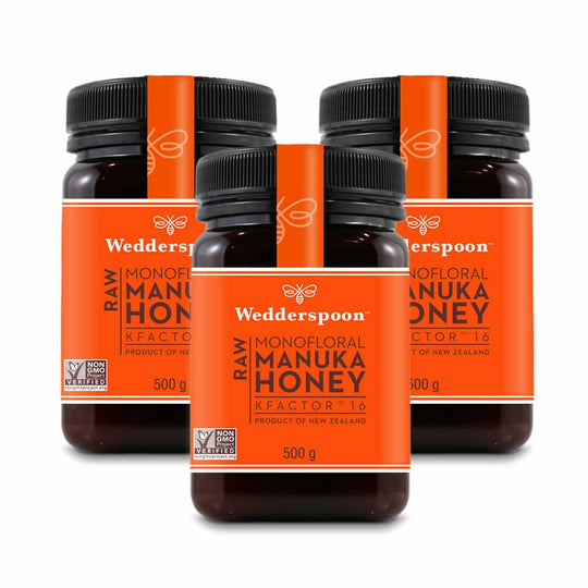 Wedderspoon Raw Manuka Honey KFactor 16+ – Triple Pack (3 x 500g)