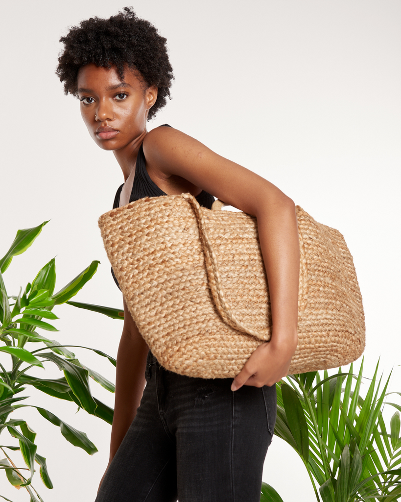 Large Jute Shopper Bag with Wood Handle from Sustainable UK Accessories Brand Ellyla 