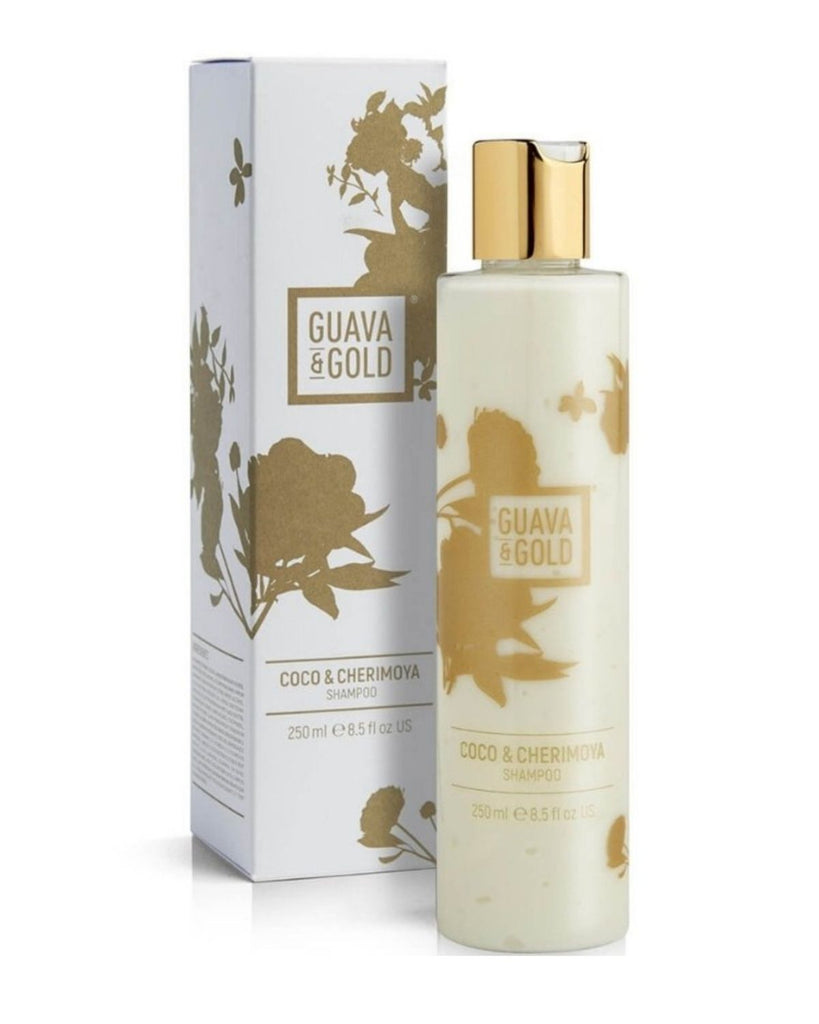 Organic Shampoo UK brand Guava and Gold with coco and cherimoya flavour 