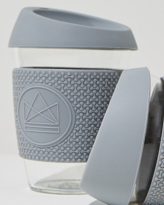 Grey Reusable Glass Coffee Cup 8oz