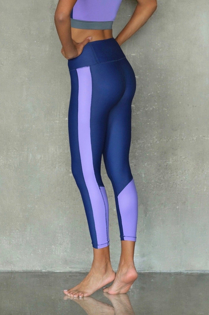 Blue Leggings with stripe  - Sustainable Activewear from The Positive Company Luxury Marketplace