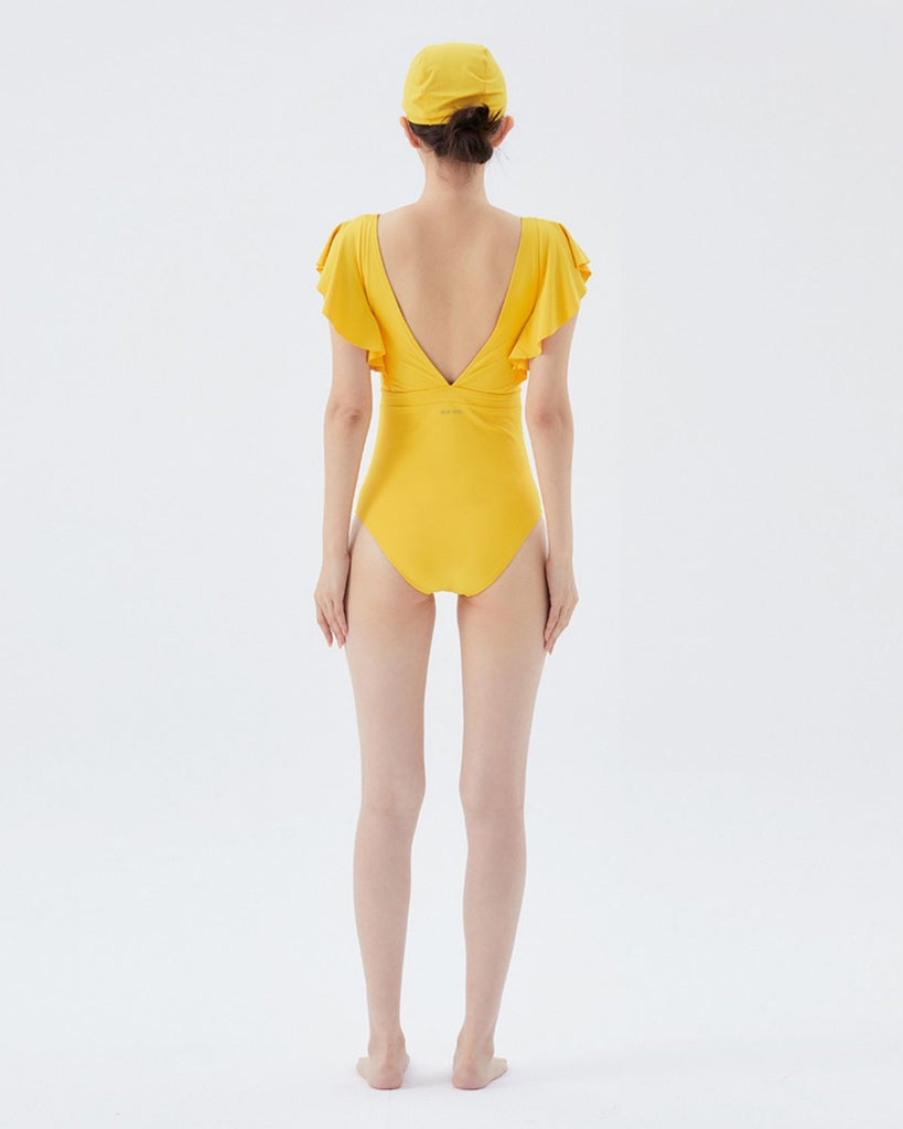 Fairy Moment Yellow swimsuit. Luxury sustainable swimwear. Shop Unique ethical swimwear for summer 2022 made in South Korea Fashion
