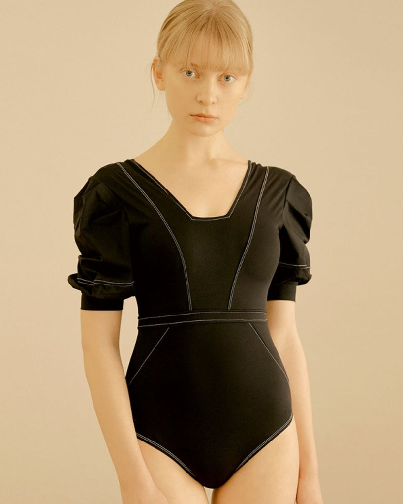 French Cola black swimsuit. Luxury sustainable swimwear. Shop Unique ethical swimwear for summer 2022 made in South Korea Fashion