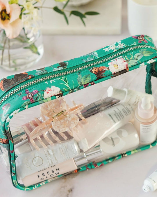 Reusable Clear Beauty Case | Emerald Butterfly Spirit