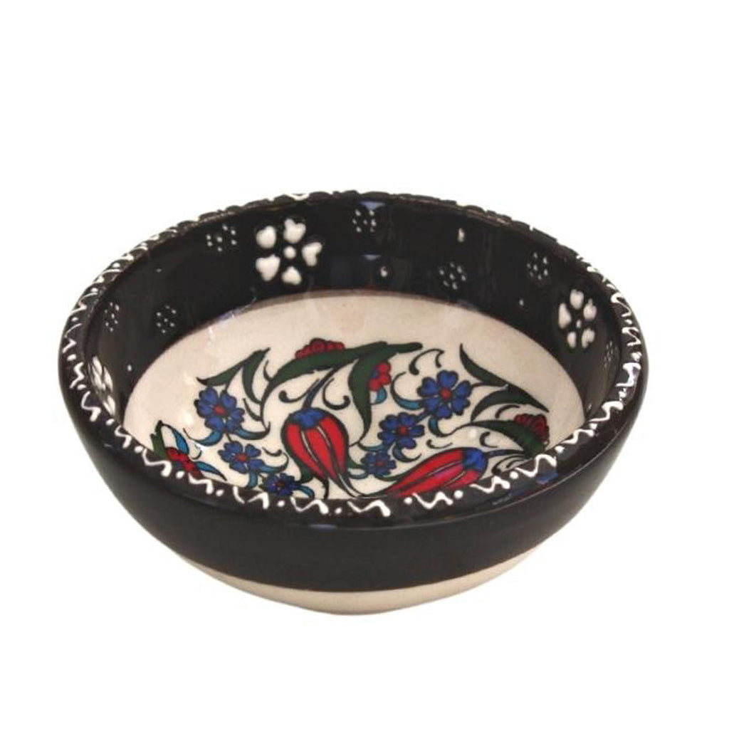 black ceramic bowl with mexican floral painting