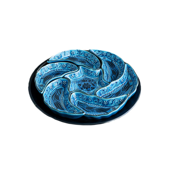 Handmade Ceramic Bowls Set of 1+7 Windmill Blue 33cm