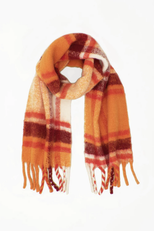 REplaid Oversized Recycled Bottle Scarf - Orange & Red