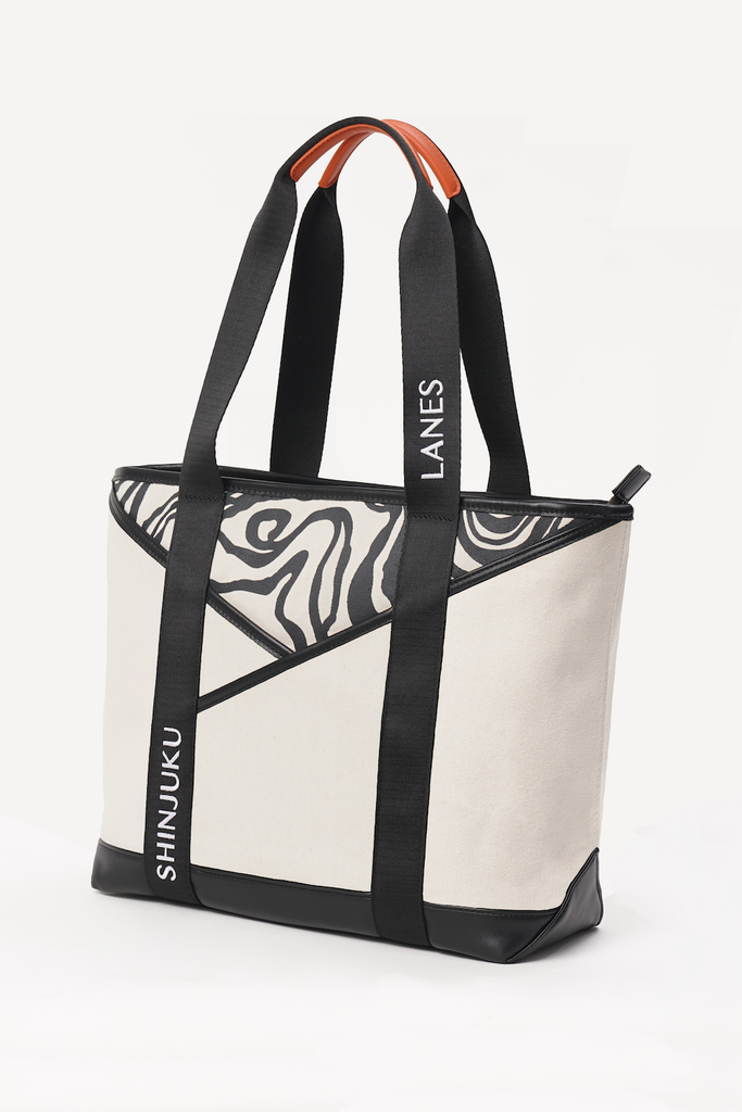 japanese bag - vegan tote - recycled leather handbag uk - ivory canvas tote - canvas large tote - vegan accessories uk