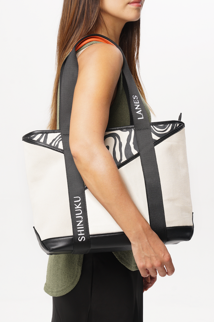 vegan tote - recycled leather handbag uk - ivory canvas tote - canvas large tote - vegan accessories uk