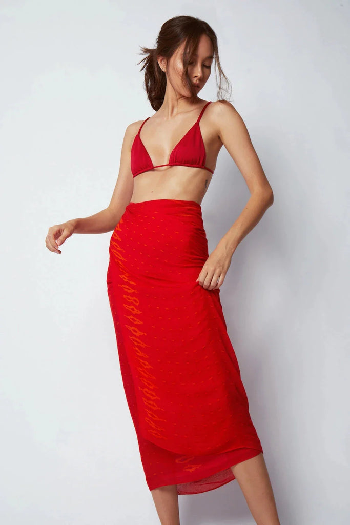 luxury red swimwear sarong - red beach outfit - red sarong