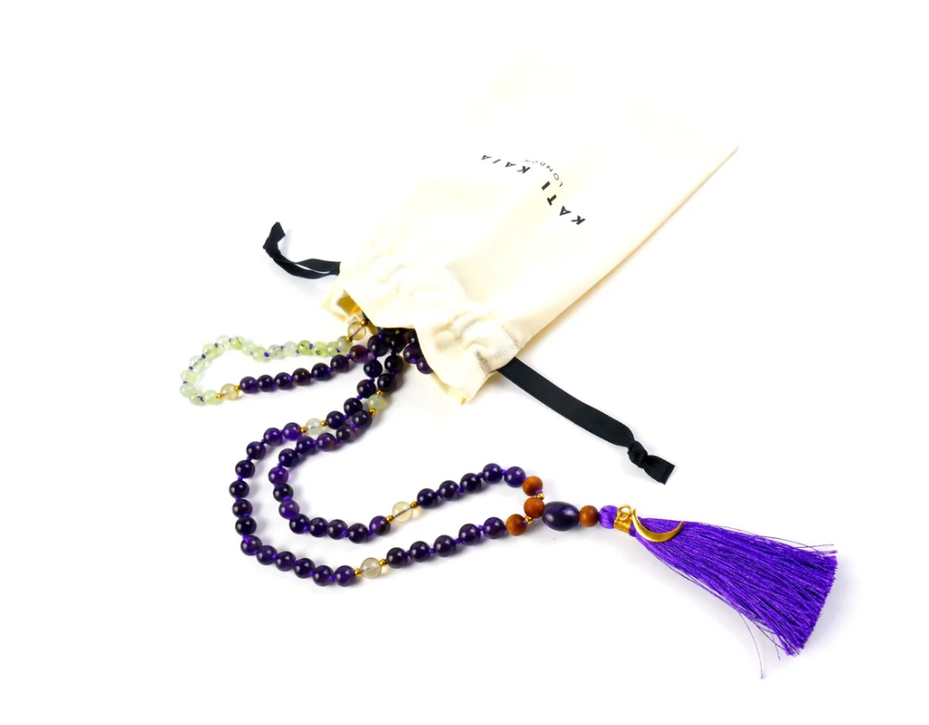 Kati Kaia accessories for meditation. - Amethyst Mala Necklace - meditation and yoga jewelry - yoga gift - unique gemstone necklace for meditation