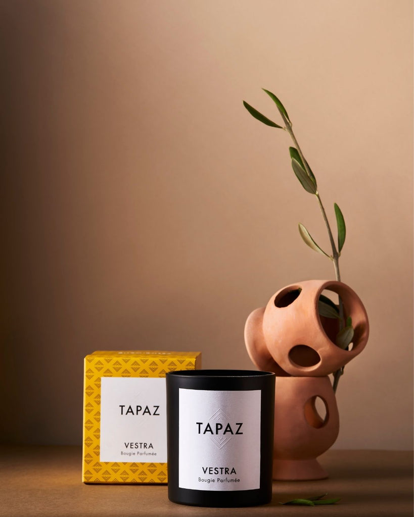 Tapaz Olive wood and jasmine candle. Luxury natural candles handmade in the UK.