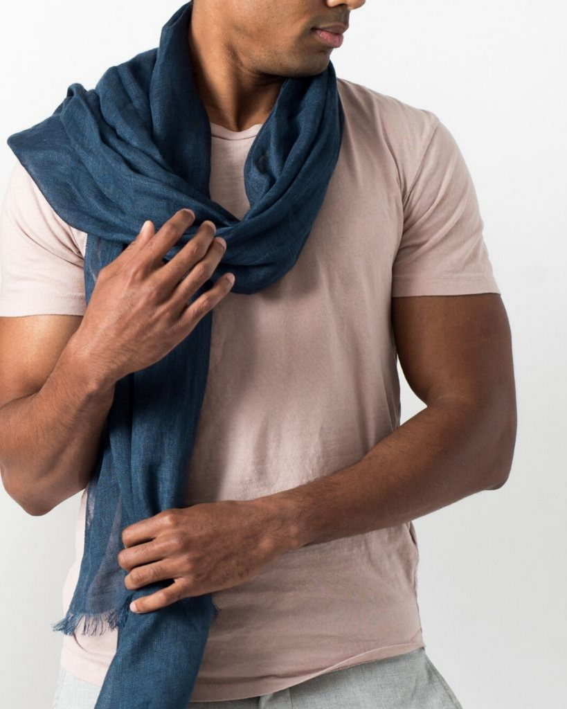 Variously Navy Linen Scarf