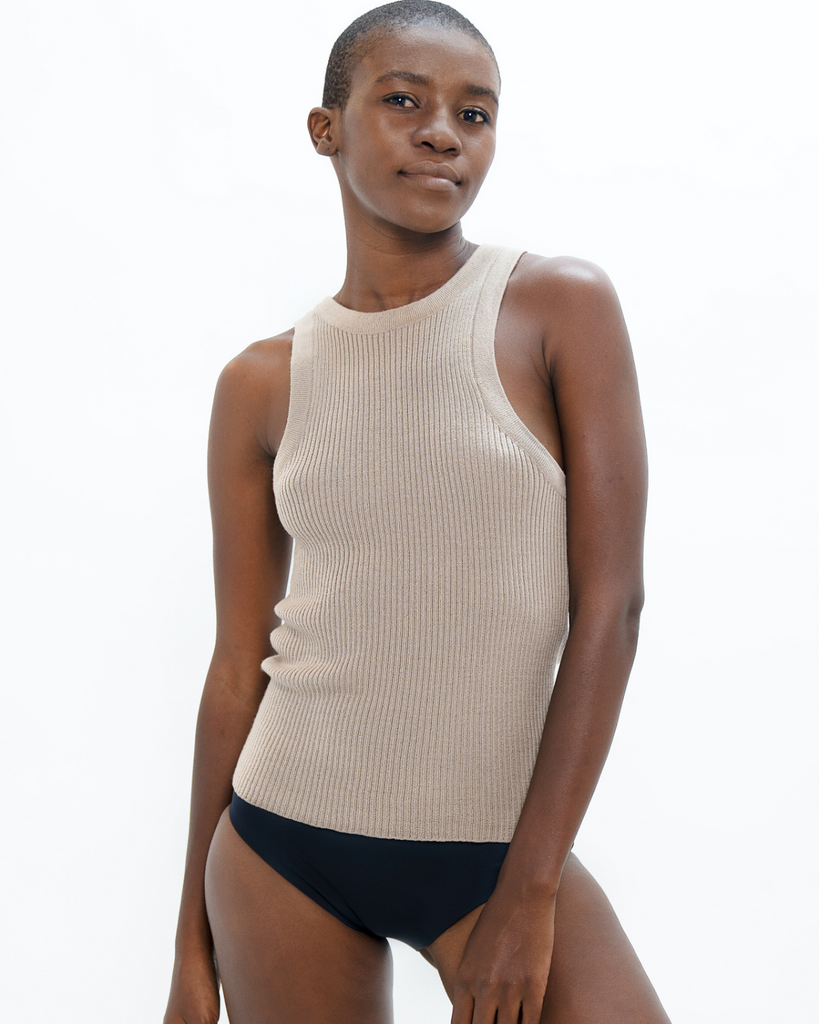 Luxury Loungewear from Sustainable Scandinavian Brand 1 People - Racer Knitted Top made with Regenerated Wool for The Positive Company 