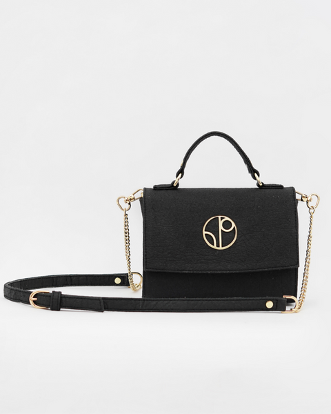 Black Luxury Handbag made with Sustainable Reusable Materials by 1 Poeple for The Positive Company Marketplace 