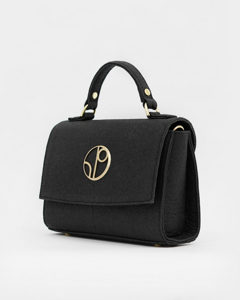 Black Luxury Handbag - London Cross Body made with Sustainable Reusable Materials by 1 People for The Positive Company Marketplace