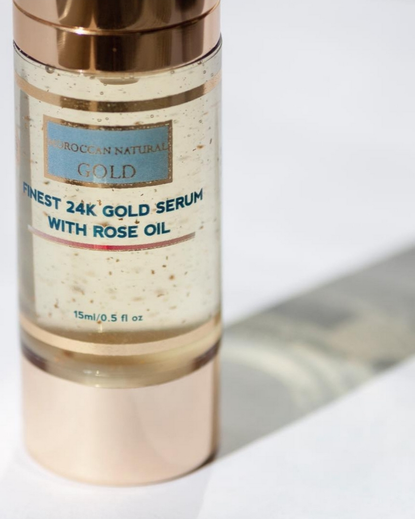 Organic skincare with GOLD - 24 K Gold Serum With Rose Oil by Moroccan Natural for the Positive Company Ethical Beauty Marketplace