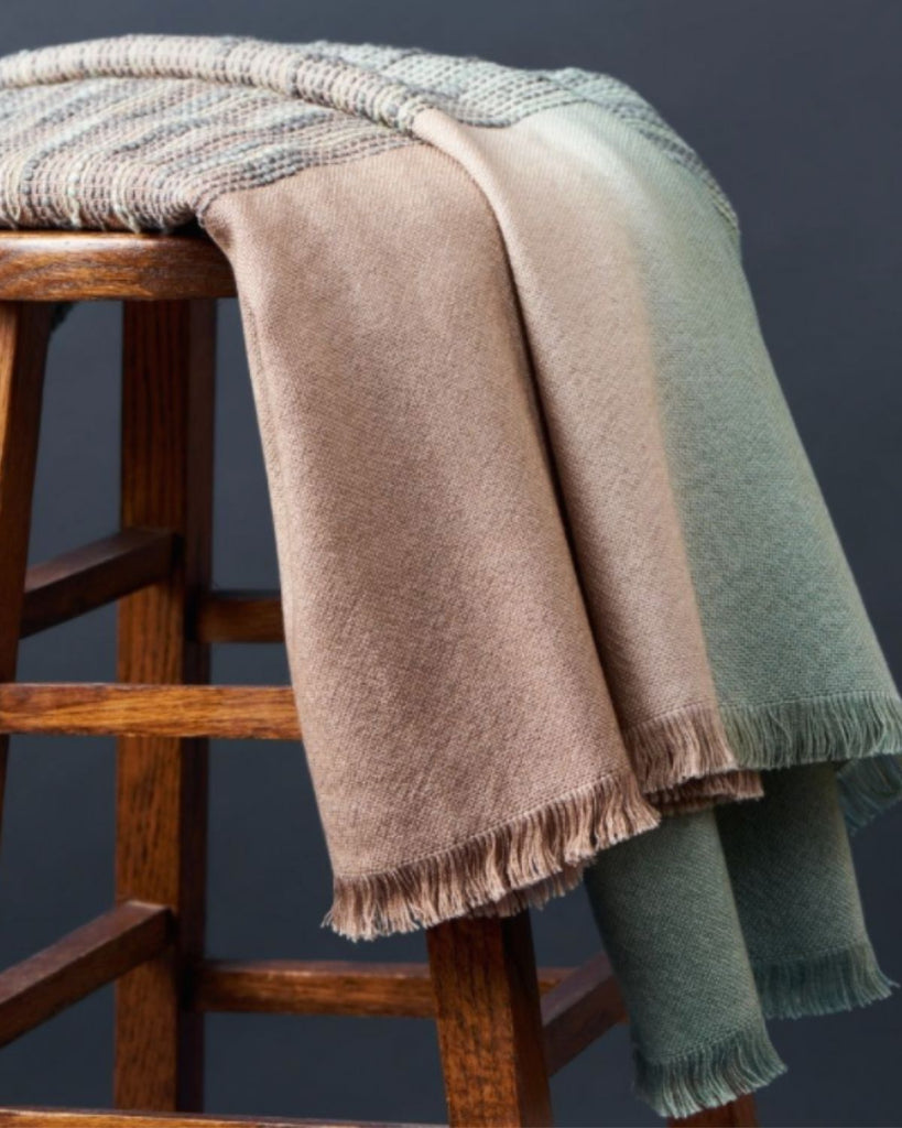 Luxury Homewares - 100% Merino Wool Handmade wool throw - sage and pink