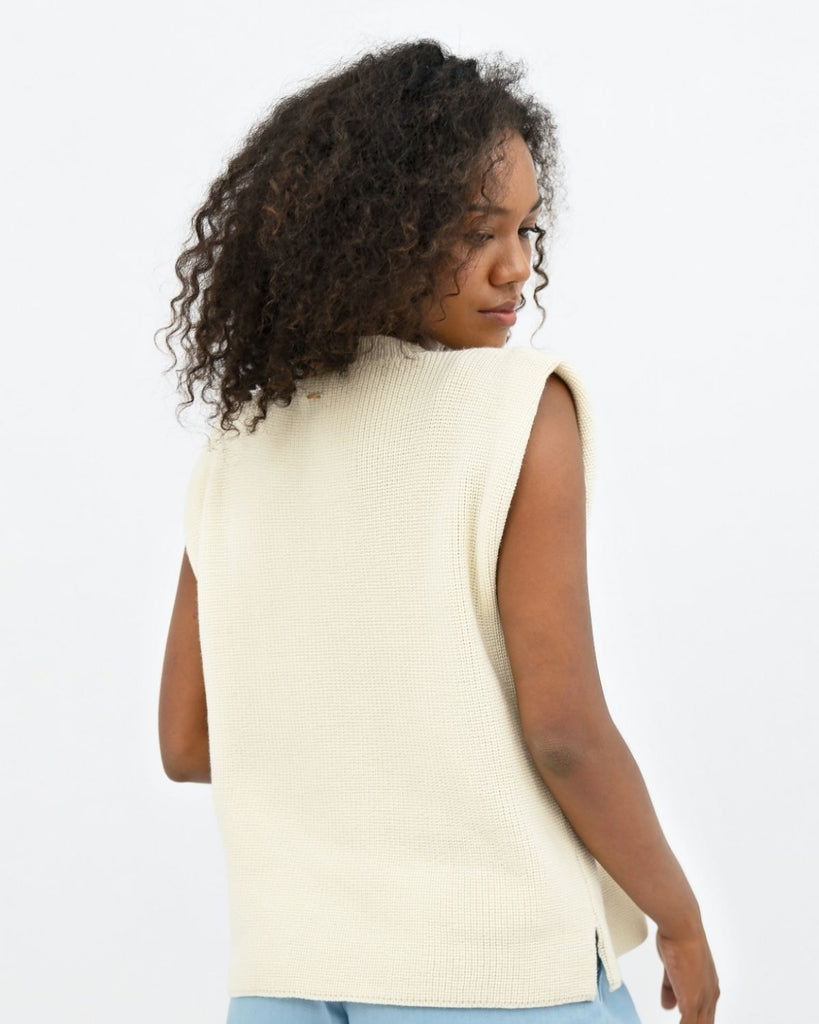 sustainable knitwear - UK Luxury Knitwear - White High Neck ribbed Knitted Top by Sustainable Luxuey Brand 1 People for The Positive Company marketplace