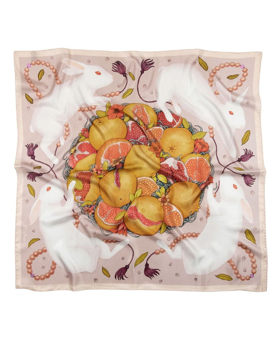 RABBITS AND POMEGRANATE SILK SCARF
