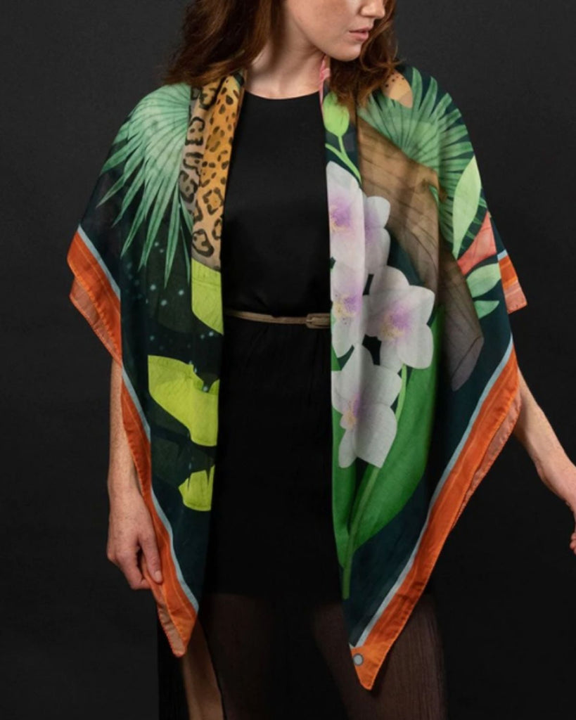 Tiger print scarf - 100% silk - best eco gift for her