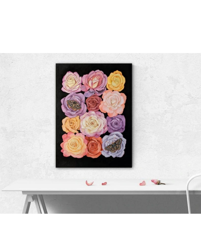 unique wall art print - roses and butterflies - best sustainable gift for him or eco gift uk