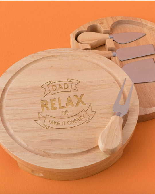 Cheesy Wooden Cheeseboard with Knives - Gift for Dad