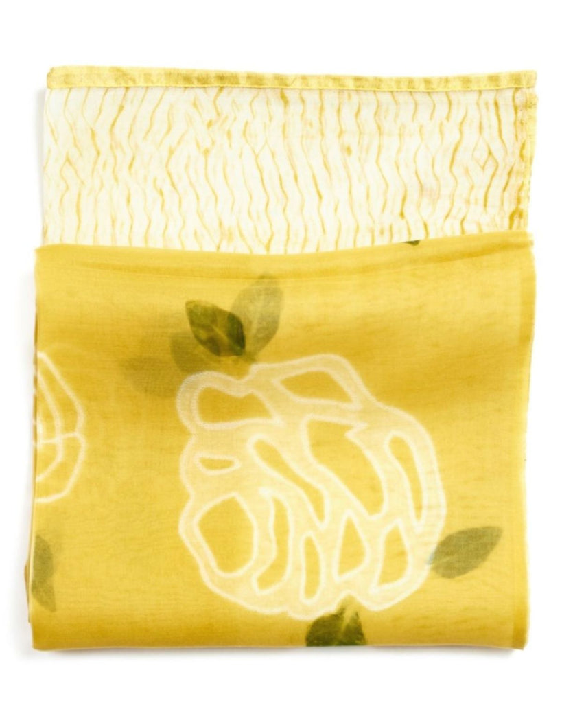 yellow silk scarf with flowers - ethical accessories