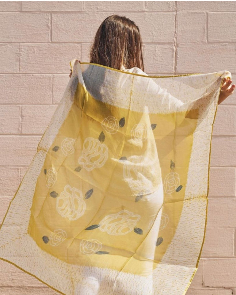 yellow silk scarf with flowers