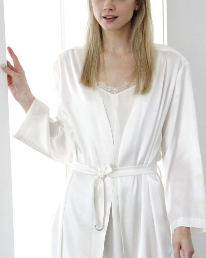 luxury bridal loungewear - ivory silk robe handmade