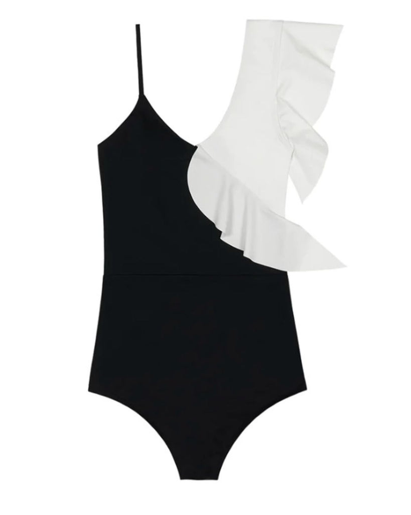 Black and White Onepiece swimsuit - luxury swimwear - 2023 pool style qua vino