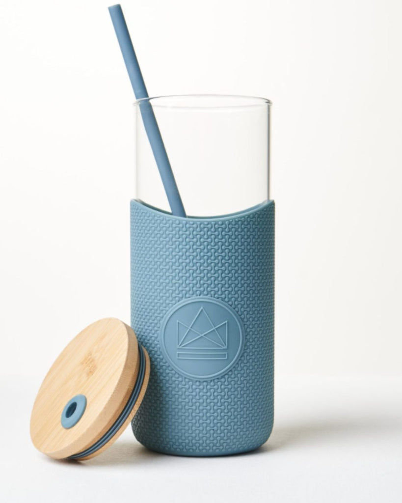 zero waste gift - reusable glass tumbler - blue