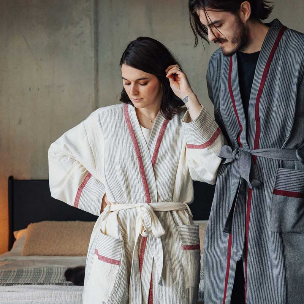 grey cotton robe for men - mens bathrobe Gown - Charcoal - Lounge Gowns