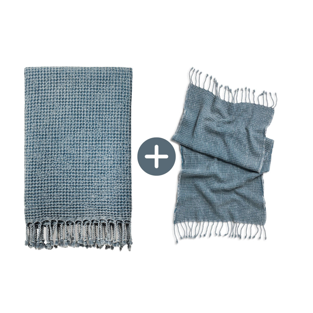 Rulo Bath Set - Cotton Peshtemal & Hand/Hair Towel - Save £10 - Marine