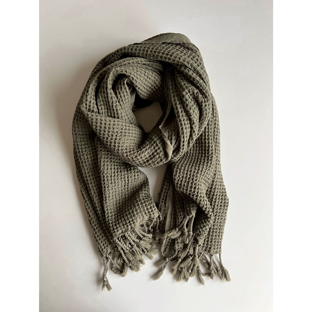 ethical accessories  - waffle scarf -Rulo - Cotton Waffle Scarf- Olive